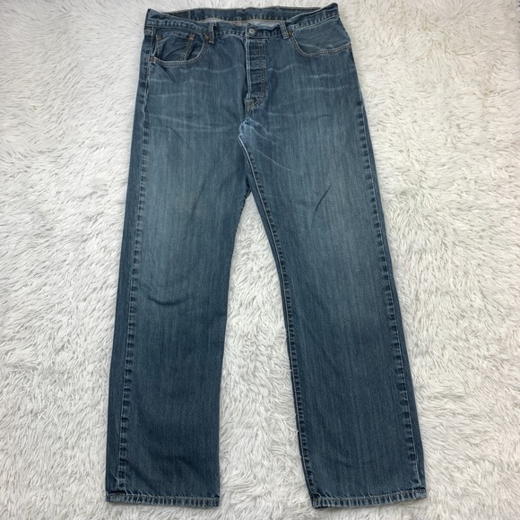 Levis Jeans Mens 36x32 Blue Pants 501 Button Fly Faded Classic Denim Tag 38x34 - Picture 1 of 16
